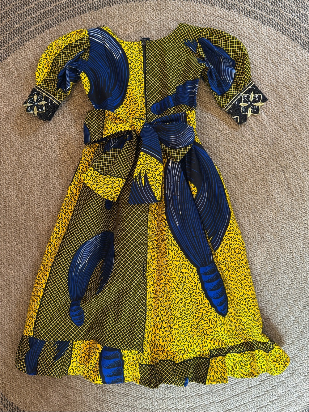 African Wax Print Ankara Children’s short sleeve maxi dress gown lace flower bow - Picture 4 of 16